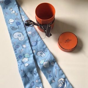 Hermès light blue twilly scarf